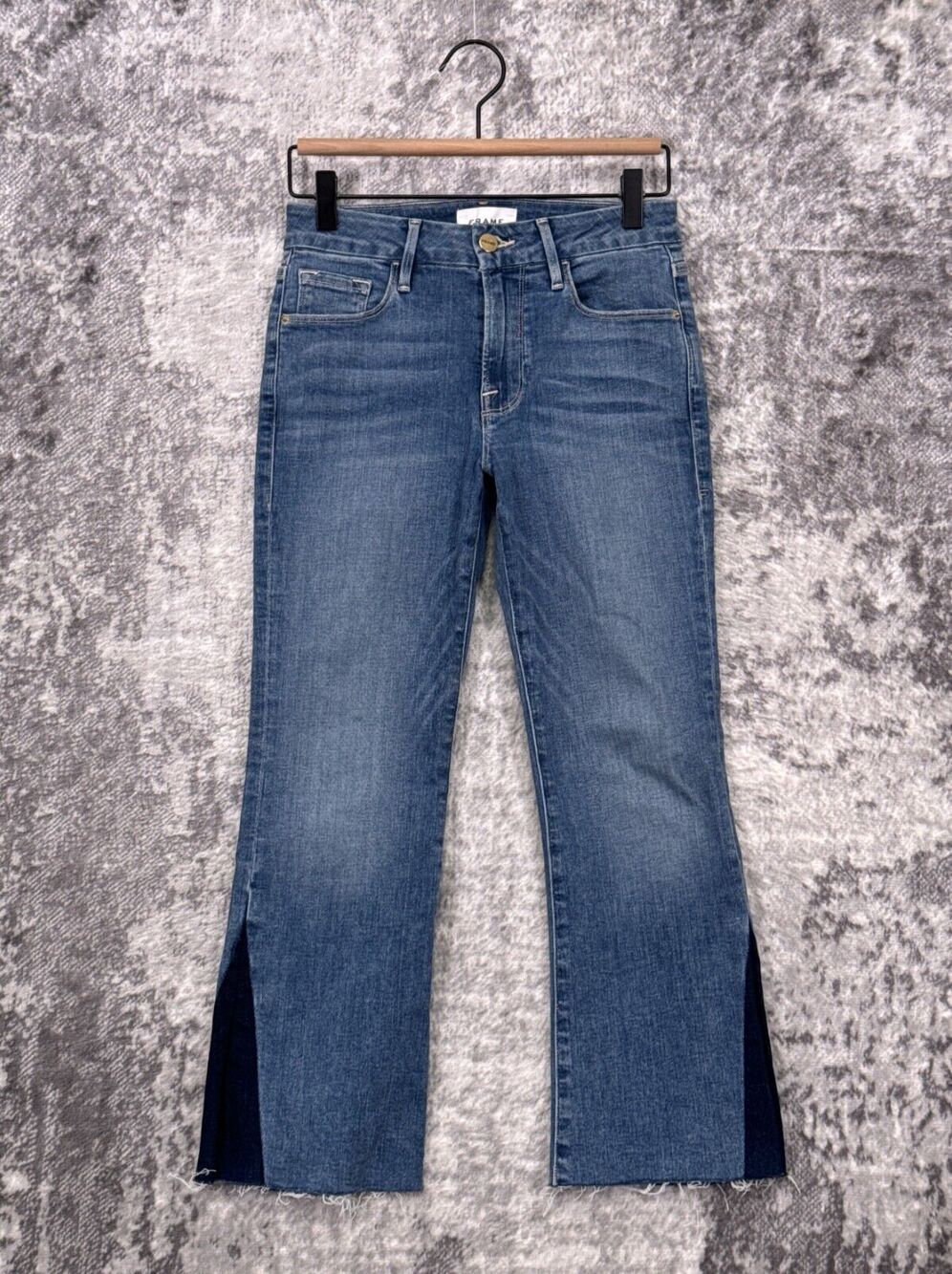 FRAME Jeans 25 Womens Le Pixie Crop Mini Boot Raw Hem Denim